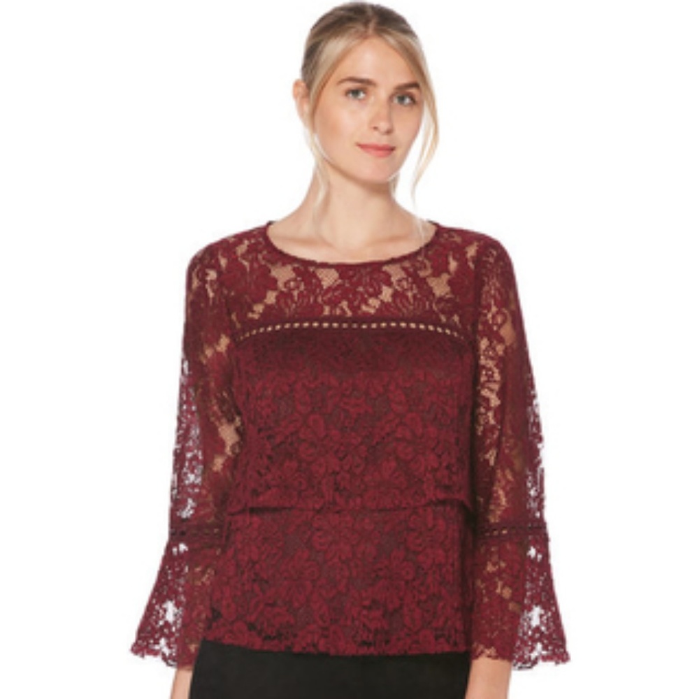 NEW Burgundy lace top w/ bell sleeves Stitch Fix